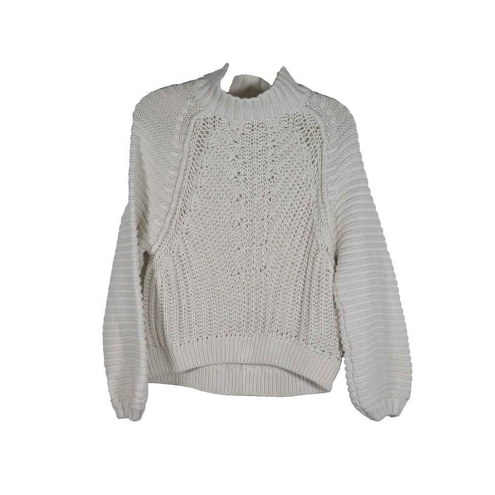 Free People Womens Small White Cableknit Mock Neck Sweater Pullover Cozy Warm